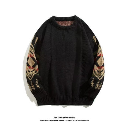 [in stock Running Volume] Retro Ethnic Style Sweater Men's Round Neck Knitted Sweater Lazy Personality Junior Sweater