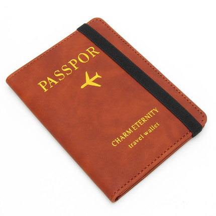 Rfid Anti-Magnetic Passport Holder Amazon Passport Book English Foil Stamping Ticket Holder Multi-Card Slot Elastic Band Passport Cover Leather