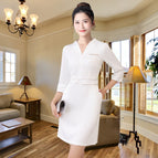 White mid-sleeve dress / S