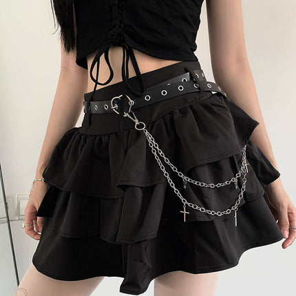 Summer hot girl waist cool tugging sister black sweet all-match puffy cake skirt a high waist short skirt