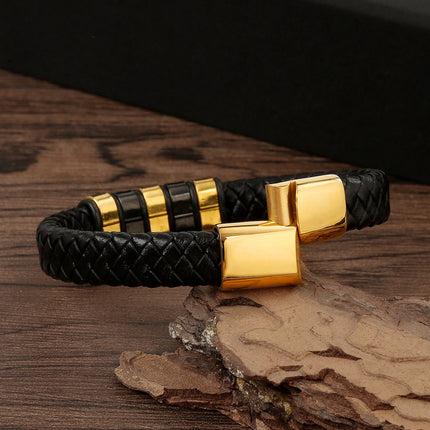 Cross-border new original design trend men's bracelet leather hand-woven stainless steel magnet buckle jewelry wholesale