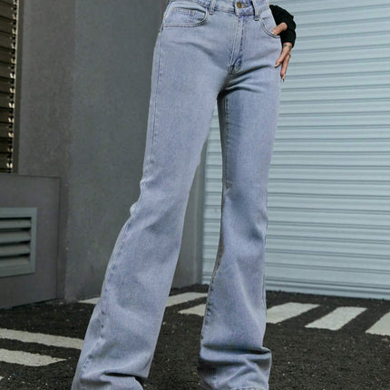 Tk088 Women's Jeans Autumn Style Elastic Slim Fit Flared Floor-Length Pants Trendy