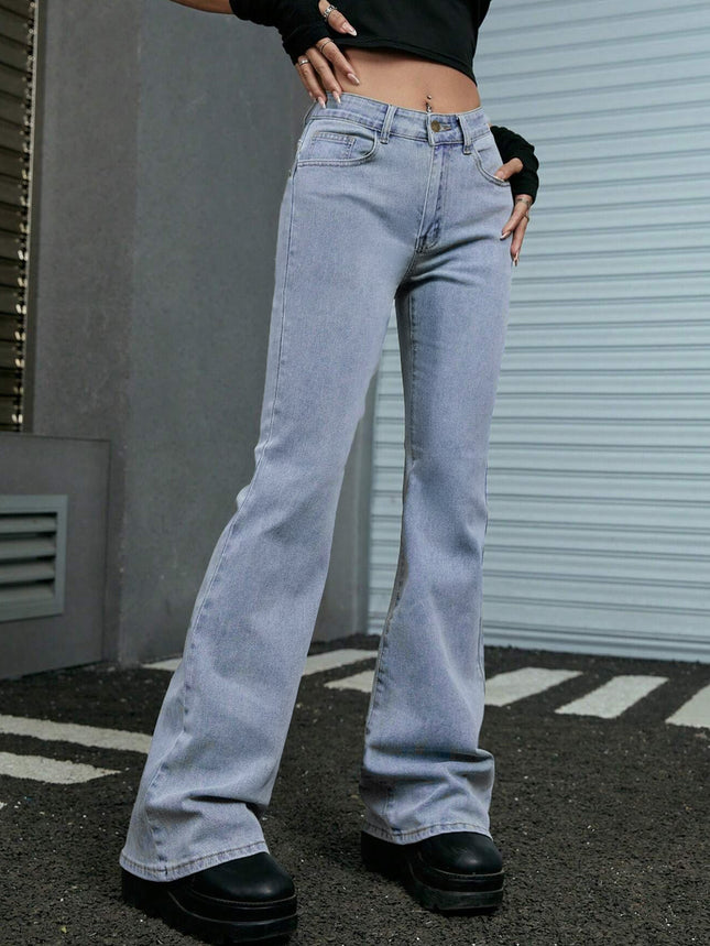 Tk088 Women's Jeans Autumn Style Elastic Slim Fit Flared Floor-Length Pants Trendy