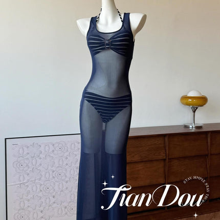 Source Manufacturer Cross-Border Bikini Thai Split Three-Piece Long Skirt Mesh Sexy Hot Girl Vacation Small Breast Swimsuit