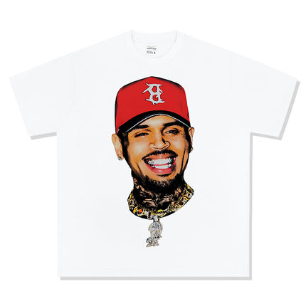 Cross-Border American Retro Chris Brown Chris Brown Printed Short-Sleeve T-Shirt Heavy Trendy Brand Versatile High Street