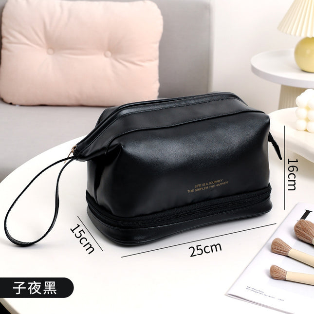 Hot Selling Double Layer Cloud Cosmetic Bag Women's Portable Travel Pu Large Capacity Washing Makeup Brush High-Looking Storage