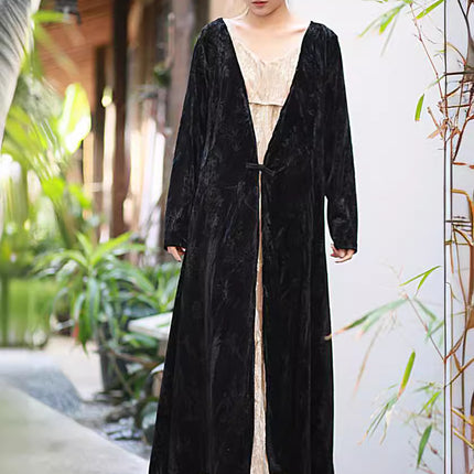 Velvet National Style Printed One Button Cardigan New Chinese Style Cold Style dress