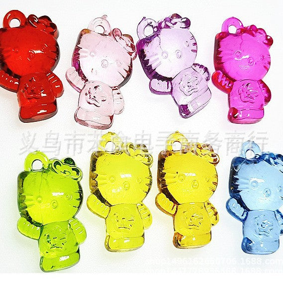 Acrylic color transparent color cartoon string pendant beads hanging hole KT cat diy children handmade beaded material