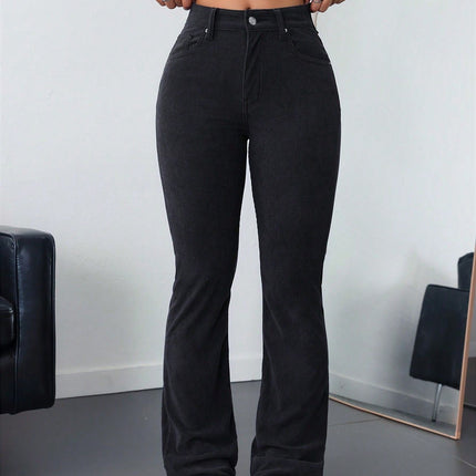 European and American Foreign Trade Hot-Selling High-Waisted Flared Corduroy Casual Pants for Women, Retro Skinny Pants, Fashionable Bell-Bottoms, Versatile