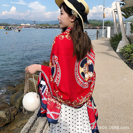 Ethnic Style Printed Silk Scarf Women's Seaside Travel Sun Protection Gauze Air Conditioning Warm Scarf Versatile Long Shawl