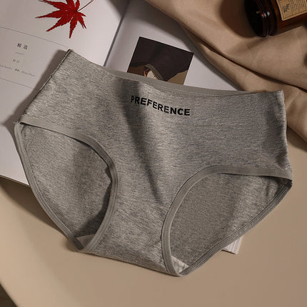 Women's Pure Cotton Underwear, All-Cotton Antibacterial Crotch, Mid-Waist Simple Solid Color Girls' Autumn and Winter Briefs