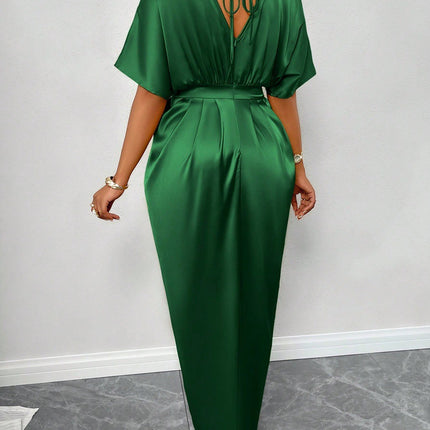 Foreign Trade Women's Clothing Cross-Border Early Spring New Satin Dress European and American Style Ball Gown Satin Waist-Cinching Long Dress Wholesale