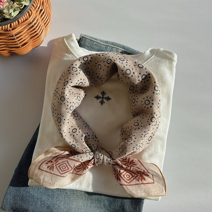 2025 Spring and Summer New Cotton Small Square Soft Printed Scarf Neck Protecting Small Scarf Sunscreen Headscarf Hair Belt Women