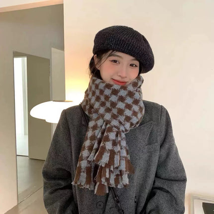 Factory new solid color haze blue scarf women's winter fluffy hair thickened students white students warm scarf