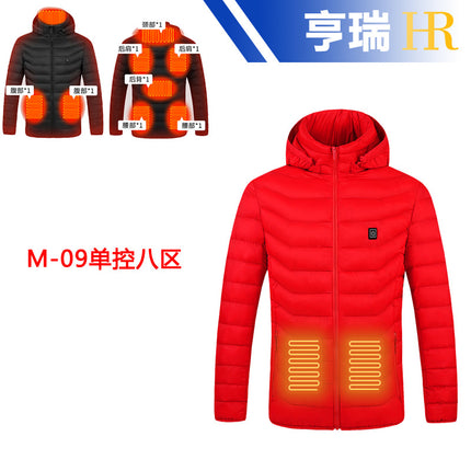 New Autumn and Winter Smart Heating Cotton Clothing for Men and Women, Outdoor Electric Heating Clothing, Multi-Zone Constant Temperature Heating and Warm Hooded Jacket
