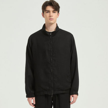 [Lp Version] %Rain Dew Linen Old Money Style Bomber Men's Stand Collar Reversible Jacket Casual Spring and Autumn Jacket