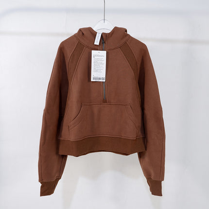 Winter Loose Women's Sports Sweater Camping Half Zip Hoodie fleece-lined Outdoor Running Warm Jacket Thickened