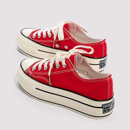 Summer Thin Thick-Soled Canvas Shoes for Women, Low-Top Women's Shoes, 2025 New Versatile Shoes, Spring and Autumn Height-Increasing Casual Shoes