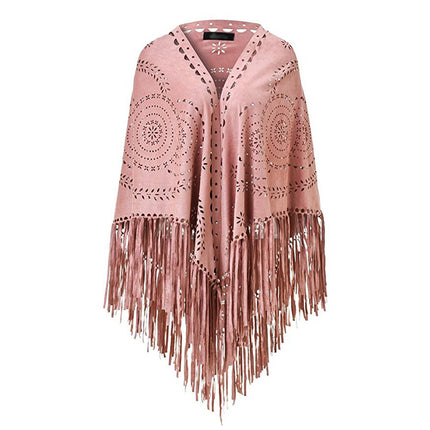 Suede solid color wheat triangle towel autumn warm shawl ladies fashion outside hollow tassel scarf wholesale