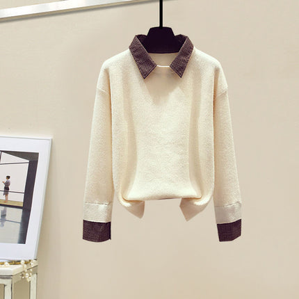 Suit Skirt Design Retro All-match Long-sleeve Fake Two-piece Knitwear Women's French Woolen Skirt Two-piece Winter Suit