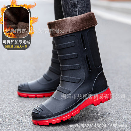 Jundeng Mid-tube British Men's Rain Boots Outdoor Fashion Set-up Men's Waterproof Boots Cowboy Mid-tube Boots Travel Replacement Rubber Shoes