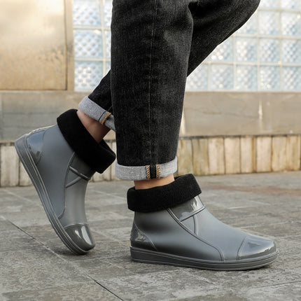 Wholesale Cross-Border Fashion Non-Slip Waterproof Rain Boots Men's Short Rain Boots Plus Velvet Trendy Fishing Kitchen Car Wash Water Shoes Boots