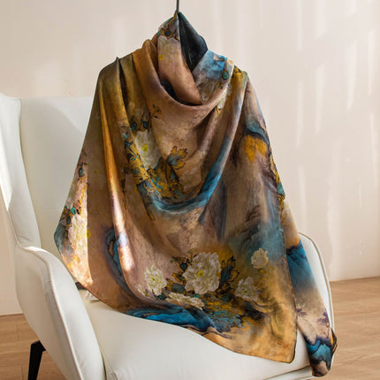 Silk Scarf, High-End Mulberry Silk Scarf, Thin Print, Fashionable and Versatile, Large Shawl for Mother