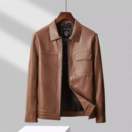 Longdafei New Products Counter Same Style Men's Fashion Casual Lapel Printed Leather Jacket Coat Men's S11228Q3