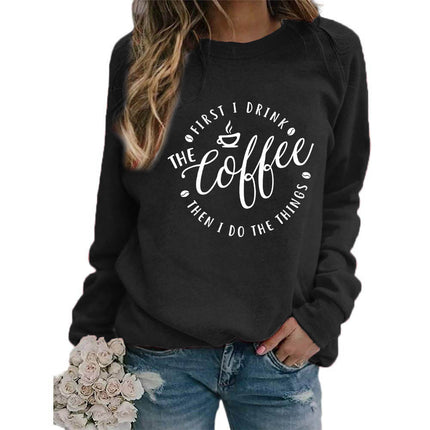Foreign trade supply coffee coffee printed round neck jacket sweater European size ladies coat long sleeve cross-border autumn and winter