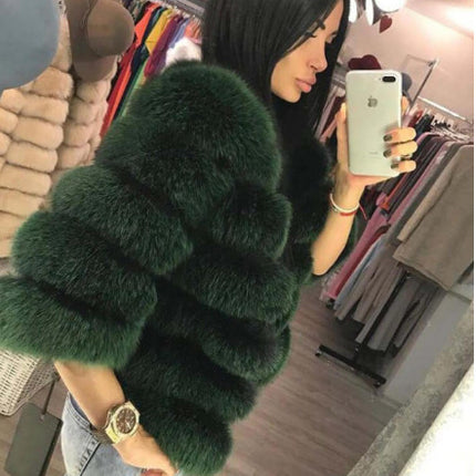 Fashion High-End Young Style Women's Coat, Aliexpress Popular Model, 5-Section Genuine Fox Fur Coat with Fur Integrated