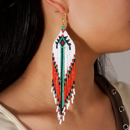 Cross-Border European and American Colorful Seed Bead Earrings, Niche Ethnic Style Handmade Earrings, Woven Long Tassel Trendy Personality Style