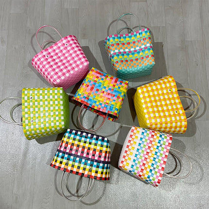 Fashionable and Simple Woven Basket, Vegetable Basket, Straw Bag, New Ins Style, Pastoral Shopping Basket, Hand-Held for Market Stalls, Ins Style
