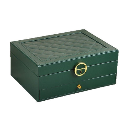 Leather Jewelry Box Double-Layer Jewelry Bracelet Box with Hardware Lock for Storing Rings and Earrings, Fashionable Jewelry Storage