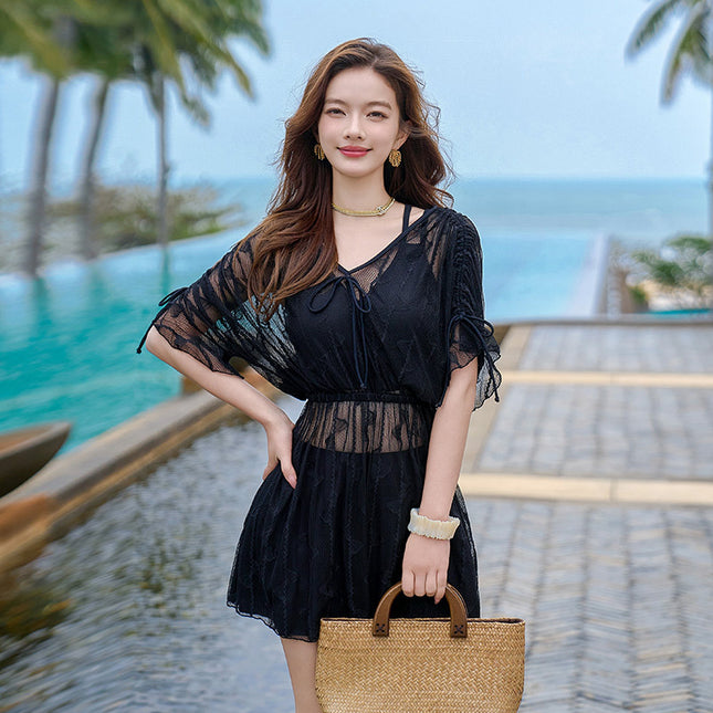 2025 New Swimsuit Women's Split Three-Piece Set Covers Belly, Slimming Look, Gathers Small Breasts, Korean Ins Style Hot Spring Bathing Suit