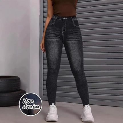 Women's European and American Cross-Border High-Elastic Imitation Denim Leggings Butt-Lifting Yoga Nine-Point Pants High-Waisted Tummy Control Leggings 2535