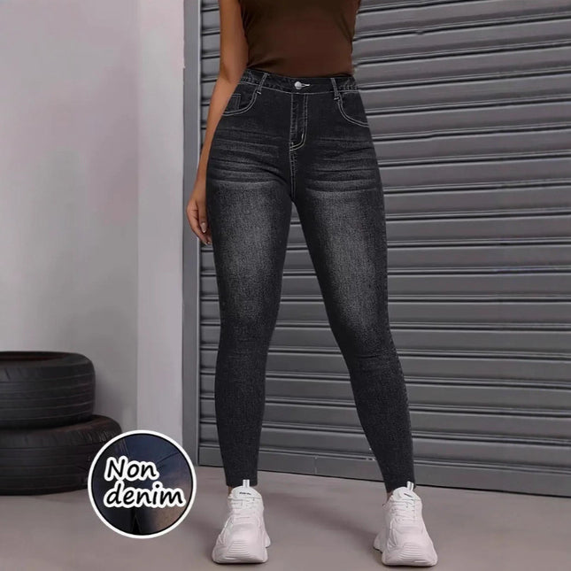 Women's European and American Cross-Border High-Elastic Imitation Denim Leggings Butt-Lifting Yoga Nine-Point Pants High-Waisted Tummy Control Leggings 2535