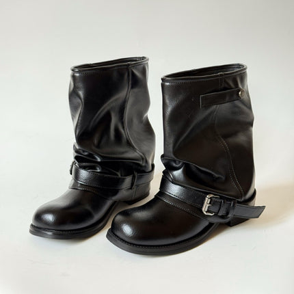 2025 Autumn Women's Short Boots Round Toe Martin Boots with Belt Buckle Fashionable Versatile Height-Increasing Women's Boots Artistic Retro Chunky Heel