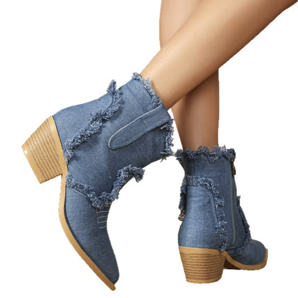 2025 New Style Western Cowboy Women's Boots with Pointed Toe and Tassels, Fashionable Side Zipper, Cross-Border Large Size Wedge Heel Women's Boots Wholesale