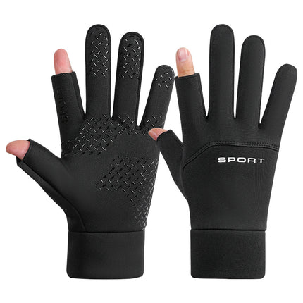 Winter warm gloves men's and women's SPORT unilateral horizontal standard fleece-lined outdoor two-finger waterproof non-slip touch screen riding