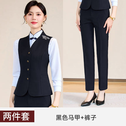 Blue Ladies Professional Suit Vest suit Hotel Front Desk KTV Reception Chinese Restaurant Waiter Work Clothes