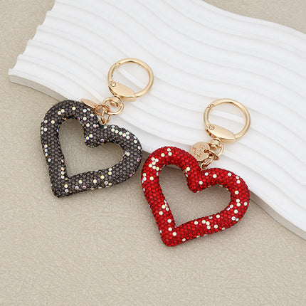 Hollow Full Diamond Heart Keychain Car Hanging Love Car Key Chain Portable Headset Bag Pendant