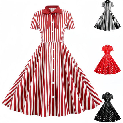 Foreign Trade Europe and the United States Cross-border New Women's Summer Stripe Stitching Short-sleeved Butterfly Festival Party Temperament Big dress