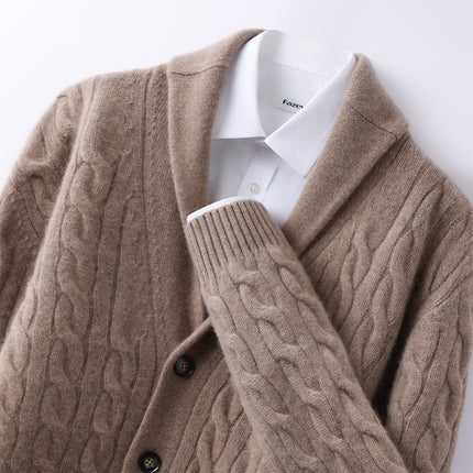 Thickened Autumn and Winter Retro Twisted Green Fruit Collar Cashmere Knitted Cardigan Men's Casual Sweater Loose Jacket Fashion