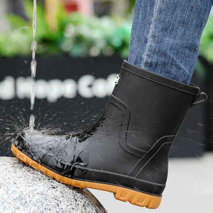 High-end rain boots men's closed rainproof waterproof shoes short mid-tube non-slip rain boots bunted working rubber shoes fleece-lined new