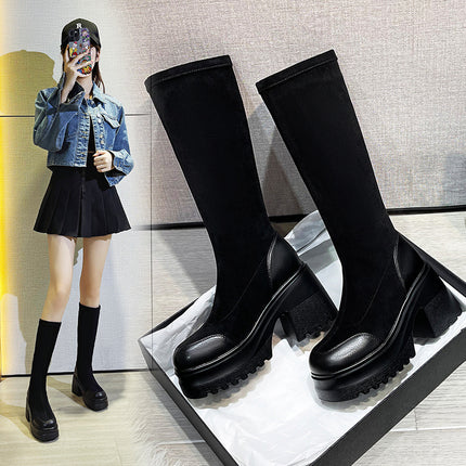 10cm High Elastic Boots for Women, 2026 Autumn New Thick-Soled Sock Boots, Long Boots, Versatile, Height-Enhancing, Slimming Boots