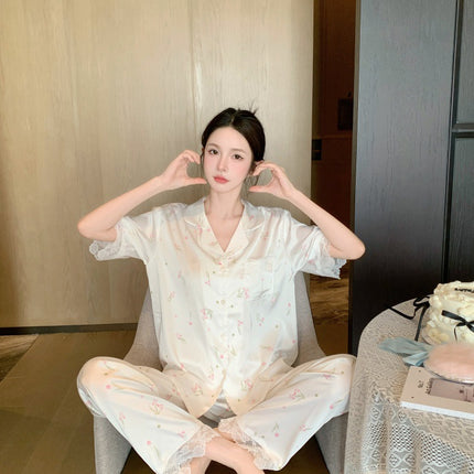 [A touch of heart] Summer high-end sense new pajamas short-sleeved trousers women's lace home clothes pajamas suit