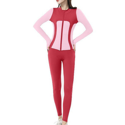 Spring New Outdoor Quick-drying Yoga Clothes suit Women's High Elastic Slim-fit Slimming Contrast Zipper Casual Sports Top