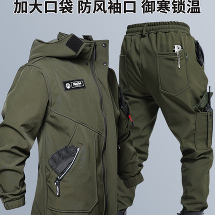 Wear-resistant assault clothing autumn and winter fleece-lined cold warm Army Green outdoor overalls suit men's water coat