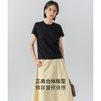 Retro Time T Double-sided Knitted Moisture Absorption Quick-drying Short-sleeved Fit Shoulder Round Neck Top Cool Sunscreen T-shirt for Women