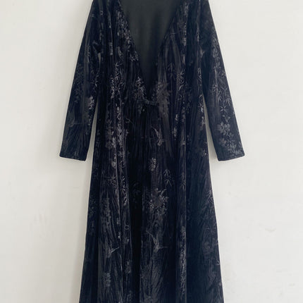 Velvet National Style Printed One Button Cardigan New Chinese Style Cold Style dress